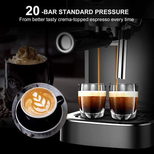 Espresso Machine 20 Bar Coffee Machine With Foaming Milk Frother Wand, 1450W High Performance No-Leaking 1.25 Liters Removable Water Tank Coffee Maker For Espresso, Cappuccino, Latte, Machiato, For Home Barista