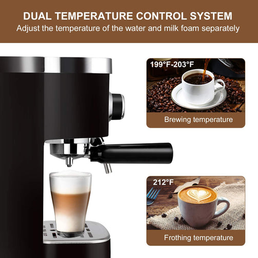 Espresso Machine 20 Bar Coffee Machine With Foaming Milk Frother Wand, 1450W High Performance No-Leaking 1.25 Liters Removable Water Tank Coffee Maker For Espresso, Cappuccino, Latte, Machiato, For Home Barista