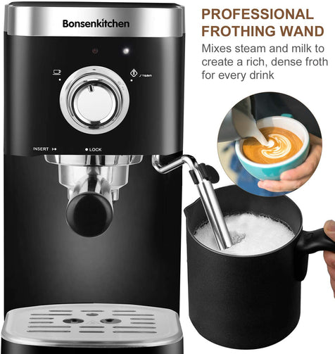 Espresso Machine 20 Bar Coffee Machine With Foaming Milk Frother Wand, 1450W High Performance No-Leaking 1.25 Liters Removable Water Tank Coffee Maker For Espresso, Cappuccino, Latte, Machiato, For Home Barista